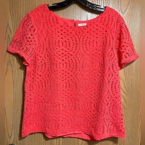 J. Crew Vibrant Red Lace Blouse